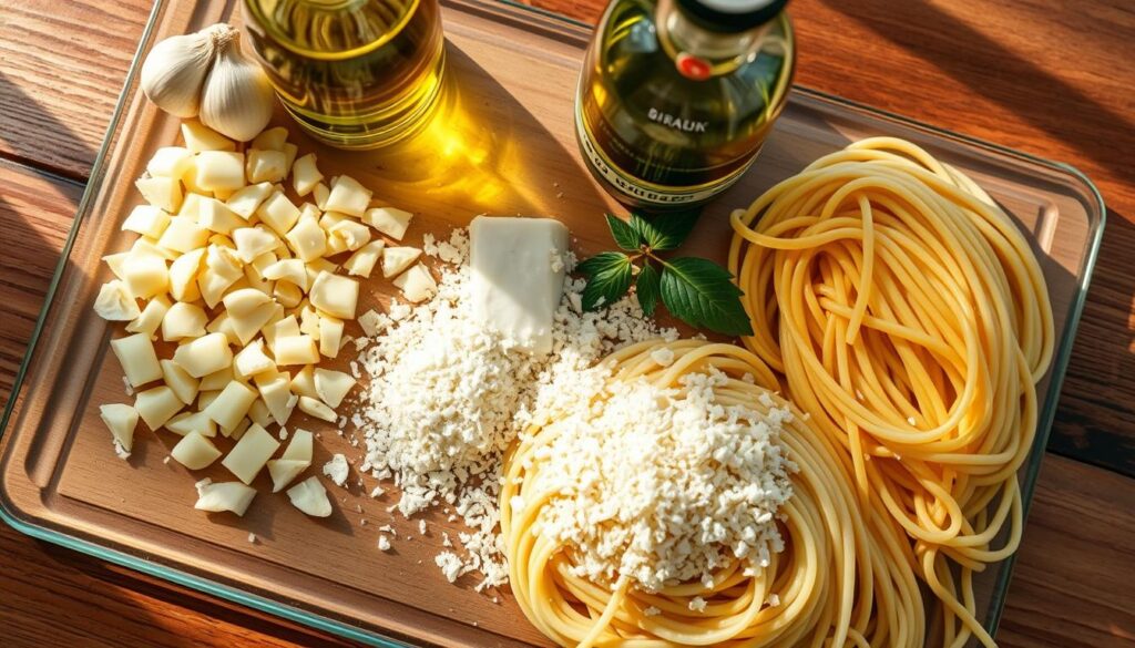 fresh ingredients for creamy parmesan pasta